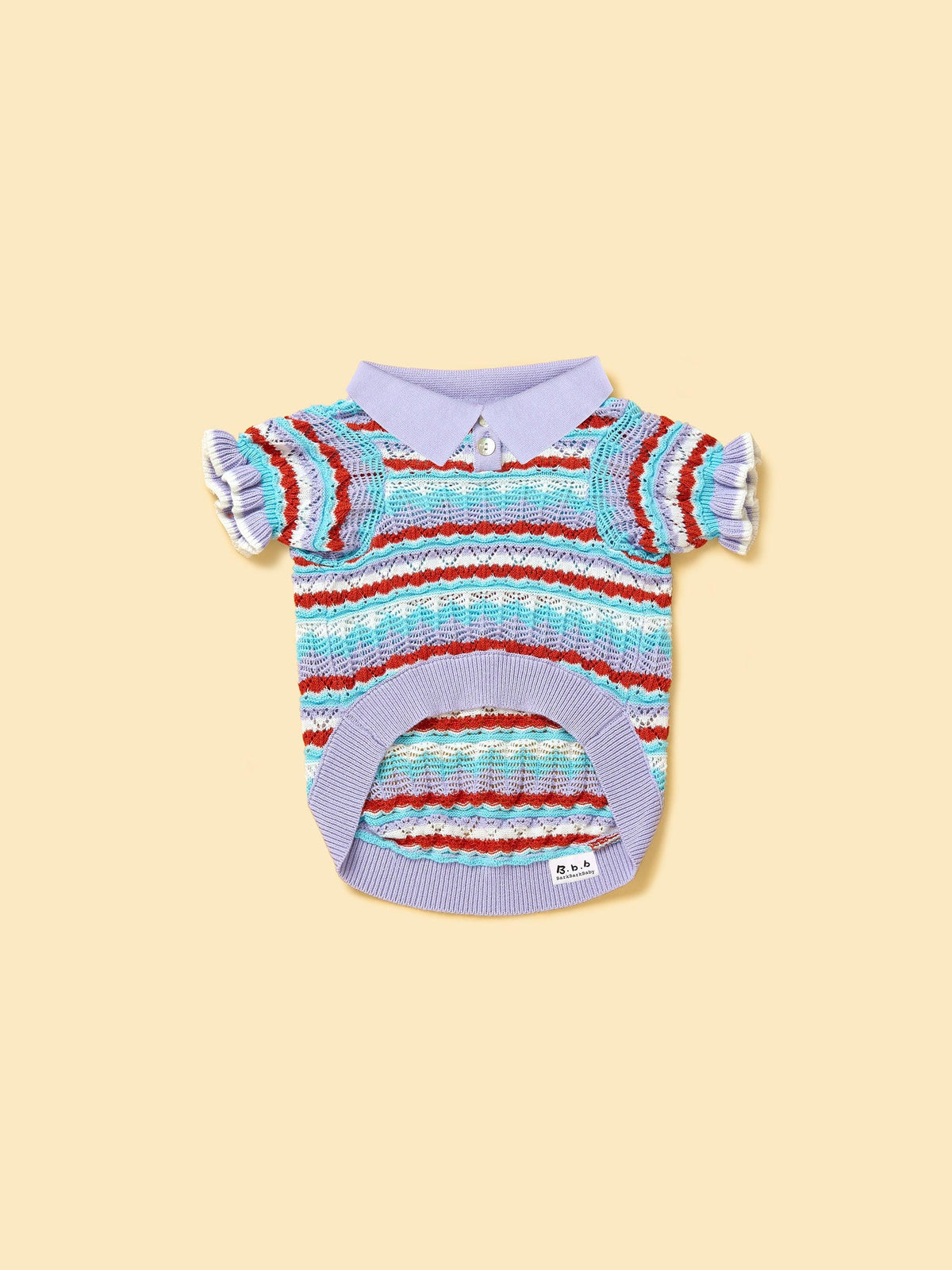 Pet & Me Spring Summer Lavender Ruffle Crochet Short Sleeve Polo Shirt