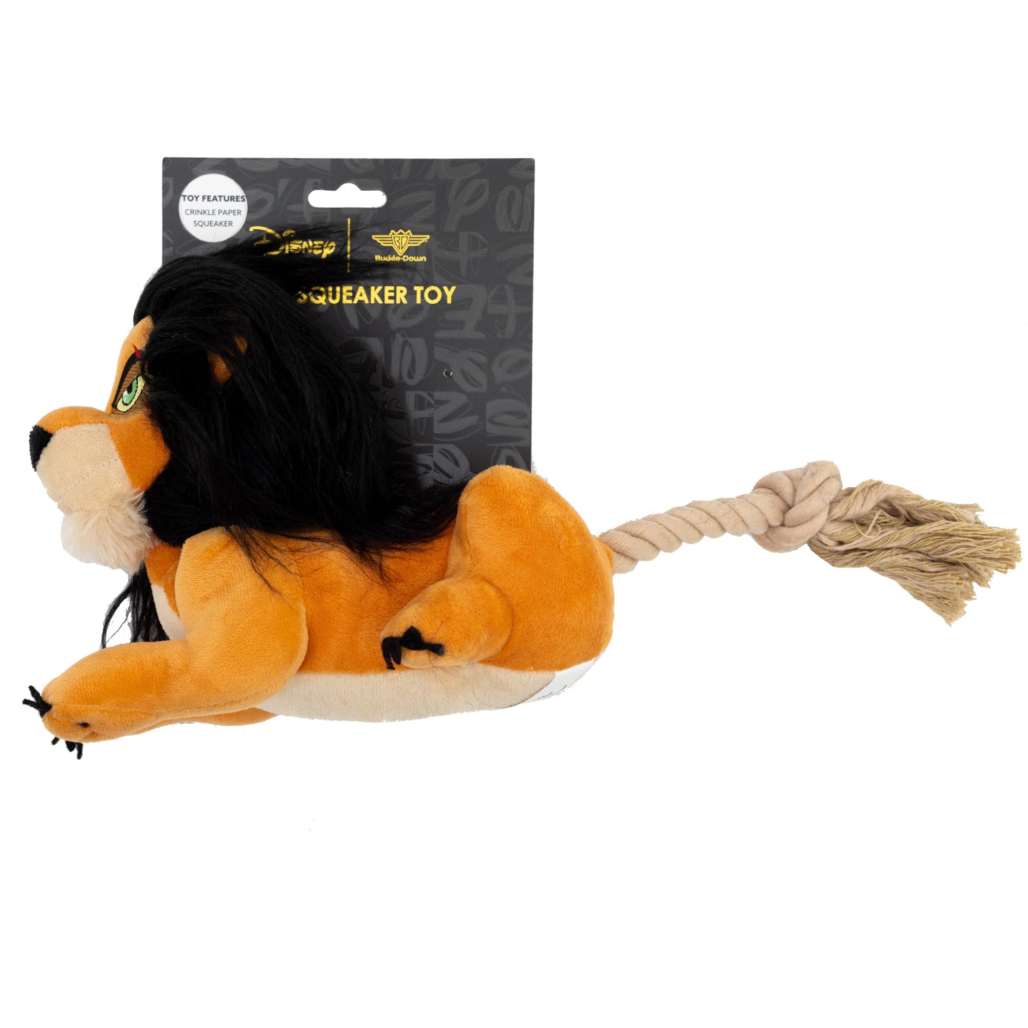 Dog Toy Squeaker Plush - Disney The Lion King Scar Full Body Pose with Rope Tail