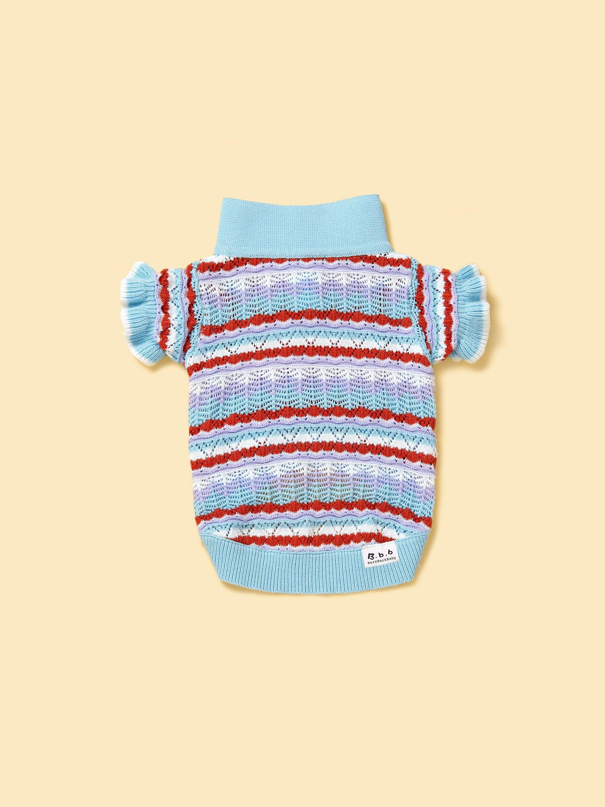 Pet & Me Spring Summer Ocean Blue Ruffle Crochet Short Sleeve Polo Shirt