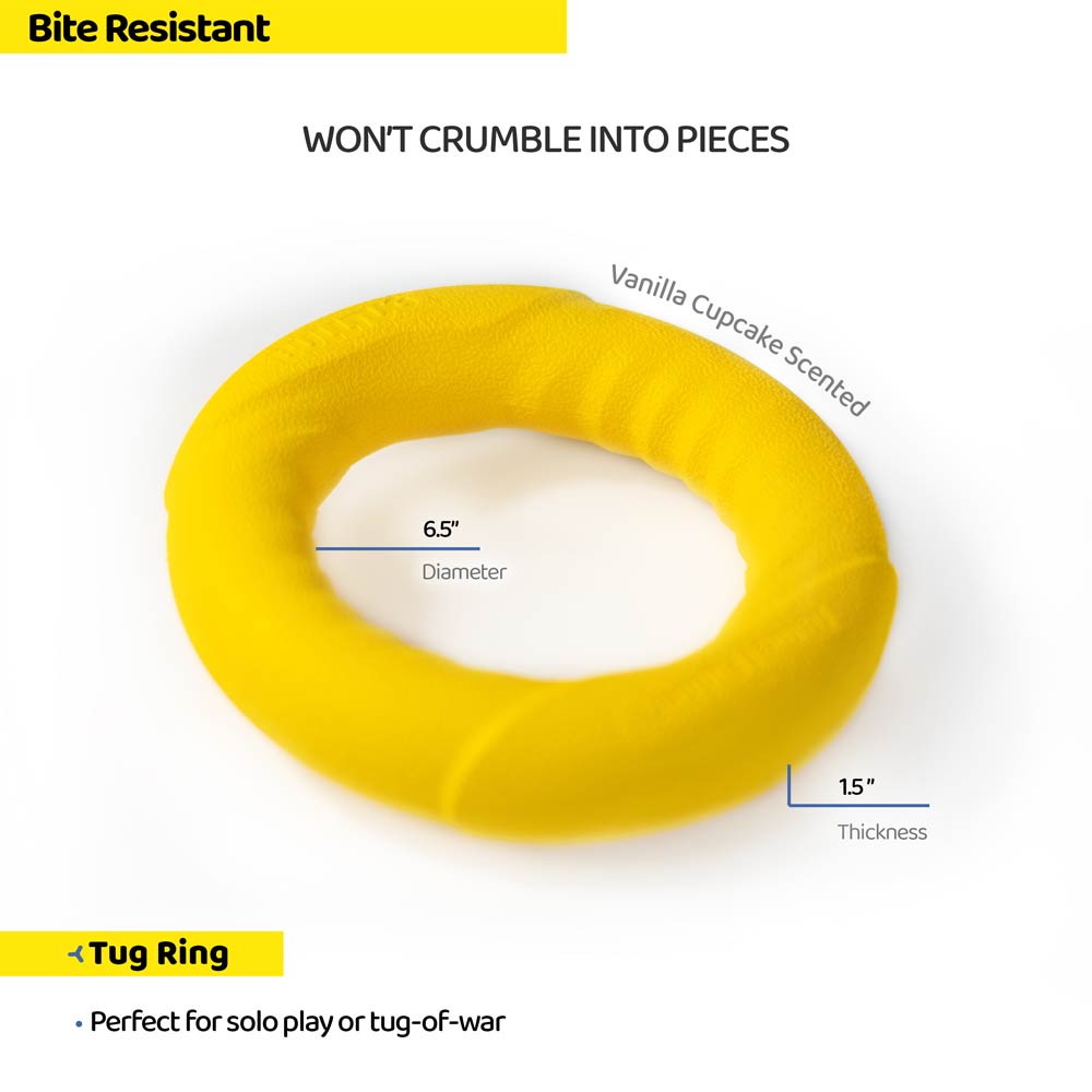 The Power Duo Ring is Bite Resistant, Vanilla Cupcake Scented, and Measures in at 6.5 inch diameter and 1.5 inch Thickness