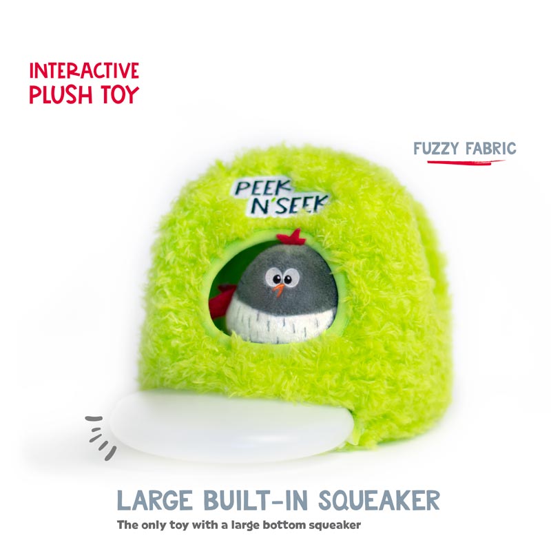 The Peek N' Seek Base has a Large Built-in Squeaker, making it a Great Interactive Dog Toy
